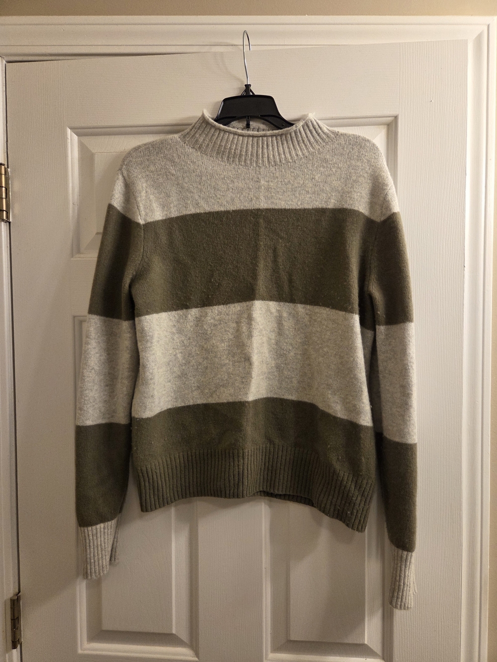 J.Crew Always Cream and Olive Ribbed Knit Sweater